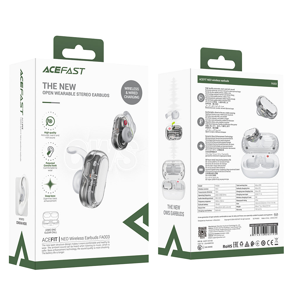 Handsfree Bluetooth Acefast Acefit Neo, TWS, Branco