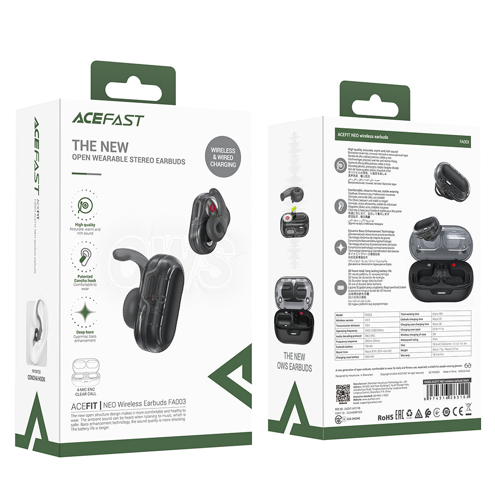 Handsfree Bluetooth Acefast Acefit Neo, TWS, Preto