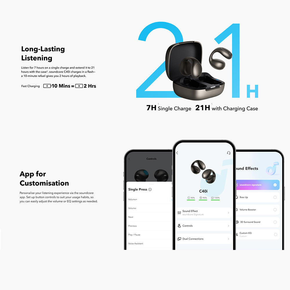 Handsfree Bluetooth Anker SoundCore C40i, TWS, MultiPoint, Preto A3331GZ1