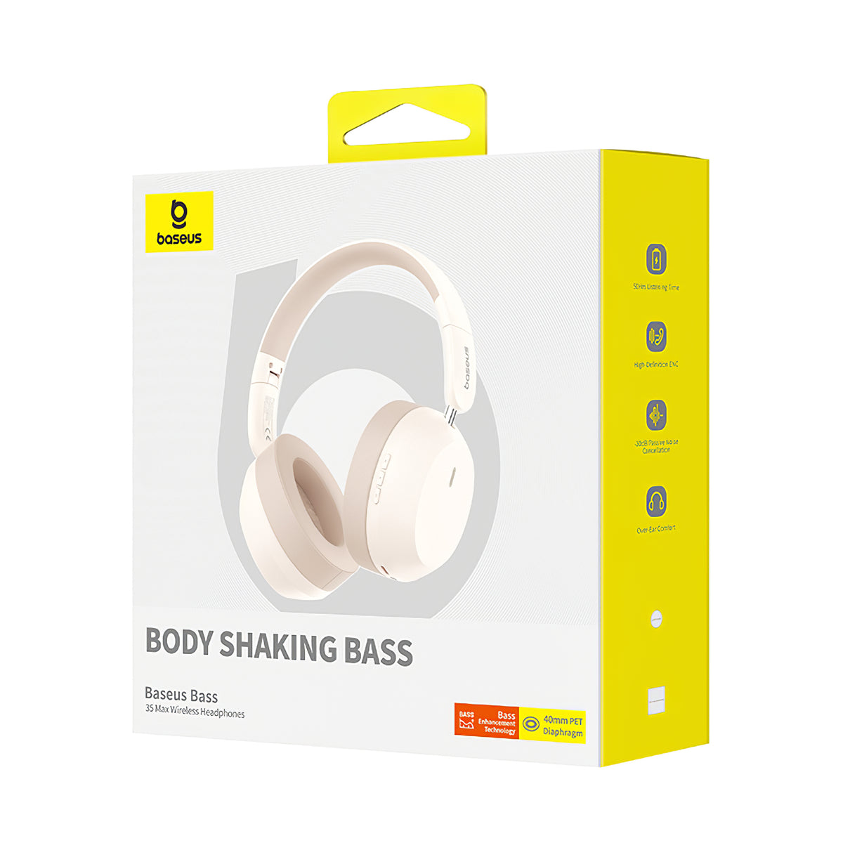 Mãos-livres Bluetooth Bluetooth Baseus Bass 35 Max, A2DP, Branco A00070800221-00
