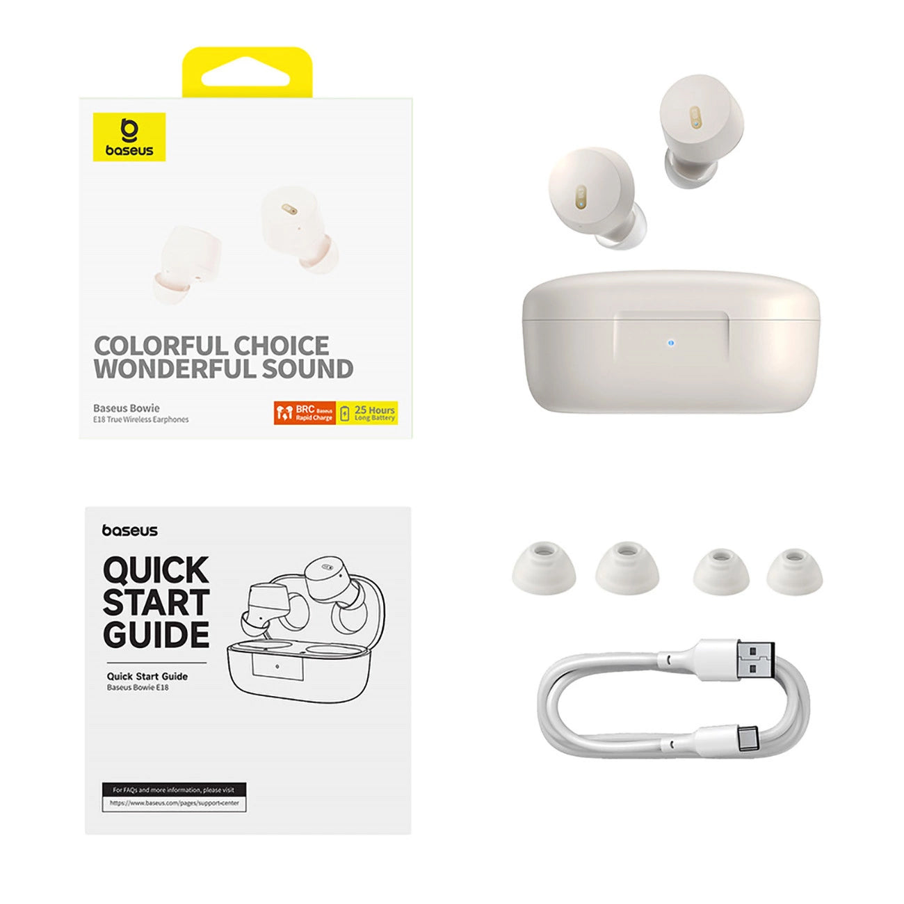 Handsfree Bluetooth Baseus Bowie E18, TWS, Branco A00023800223-00