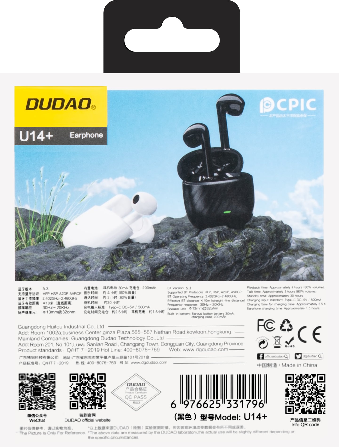 Handsfree Bluetooth Dudao U14+, TWS, Preto