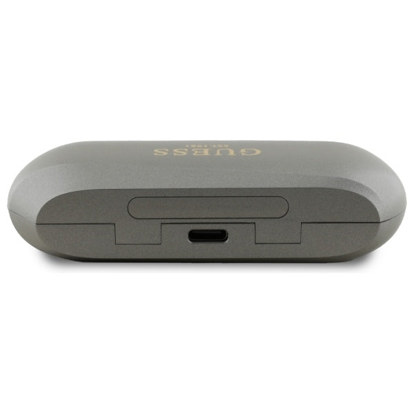 Handsfree Bluetooth Guess Alongado com Logo Metálico Impresso, TWS, Cinzento