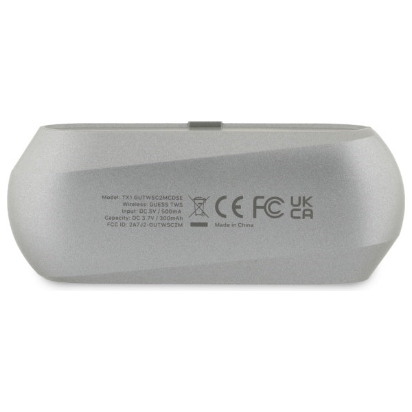 Handsfree Bluetooth Guess Alongado com Logo Metálico Impresso, TWS, Cinzento