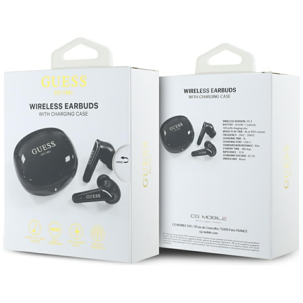 Handsfree Bluetooth Guess Flat Classic Logo Electroplated, TWS, Preto