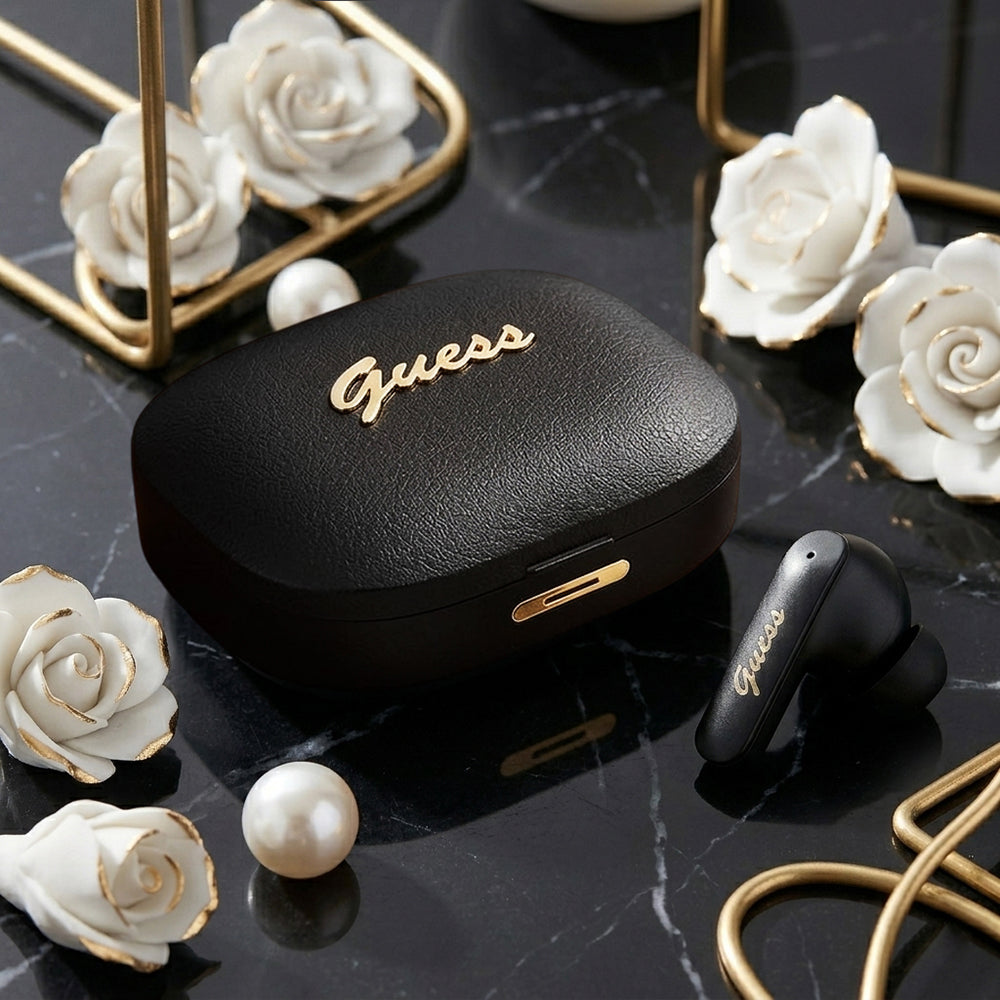Handsfree Bluetooth Guess Script Metal Logo, TWS, Preto