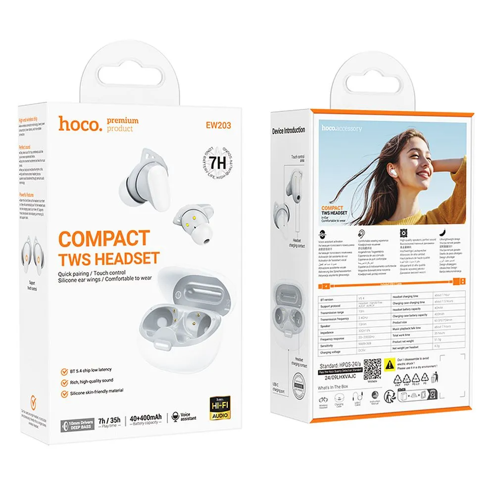 Handsfree Bluetooth HOCO EW203, TWS, Branco