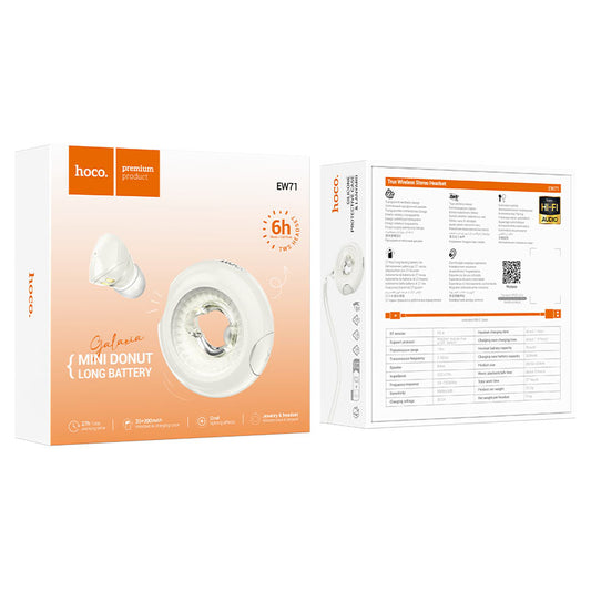 Mãos-livres Bluetooth HOCO EW71 Mini Donut, TWS, Branco