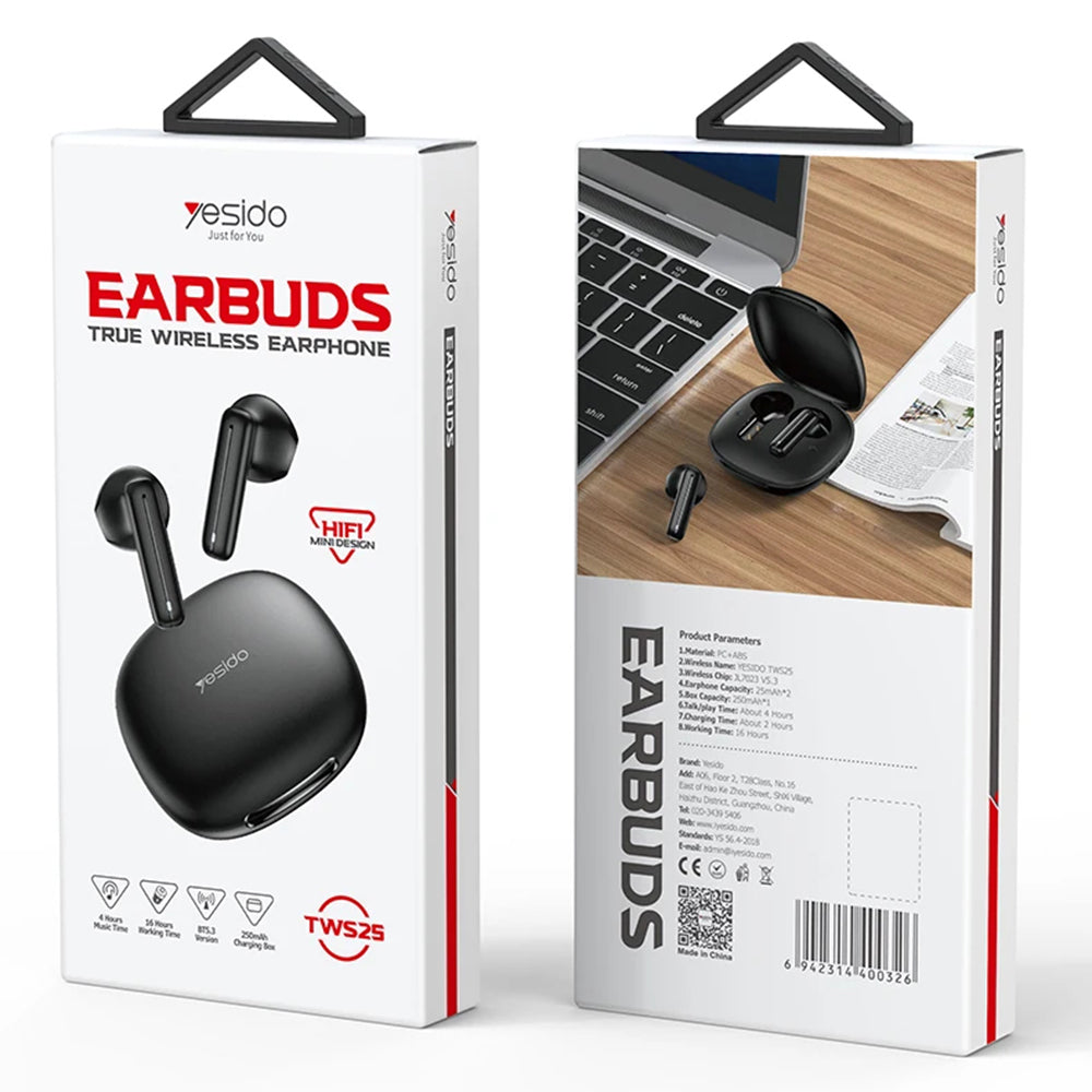 Handsfree Bluetooth Yesido TWS25, TWS, Preto
