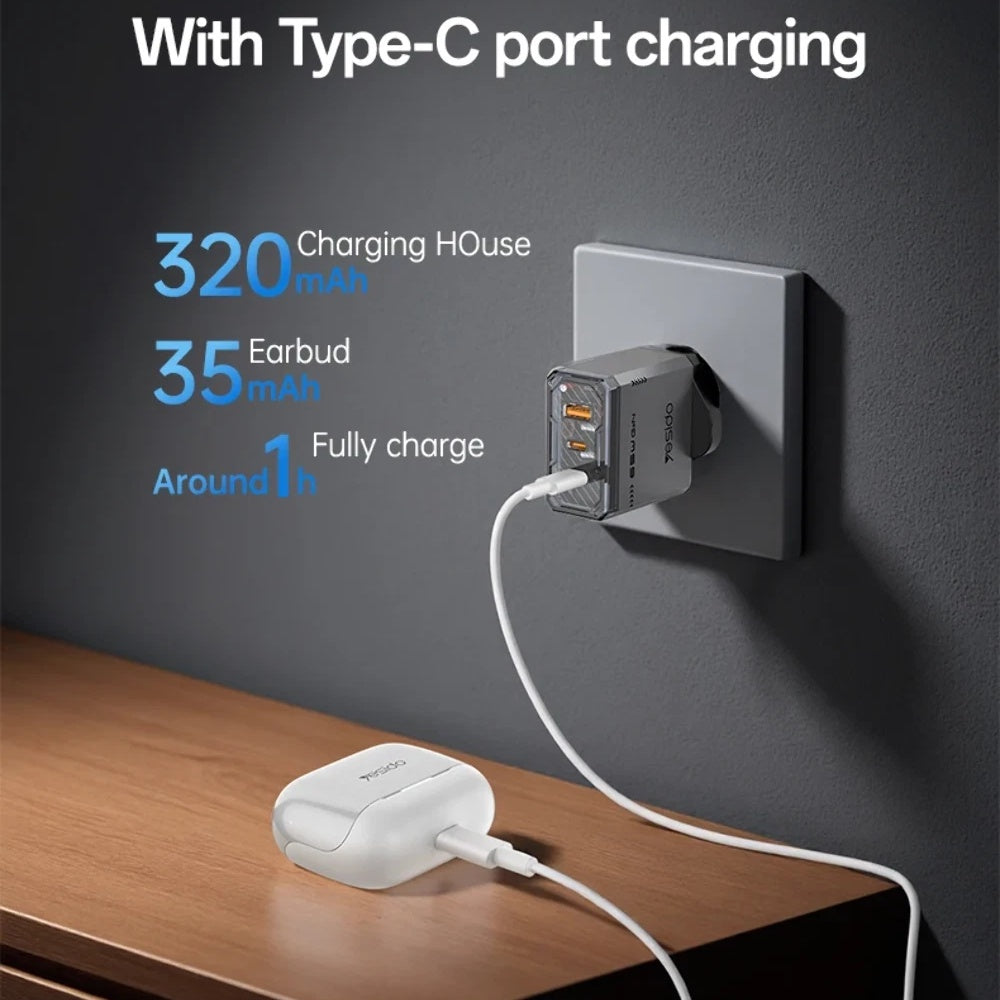 Handsfree Bluetooth Yesido TWS34, TWS, ANC, Branco