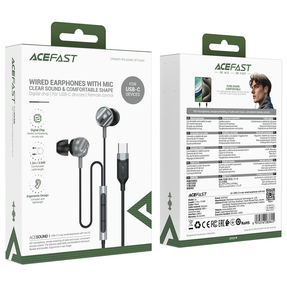 Handsfree USB-C Acefast L6, Preto