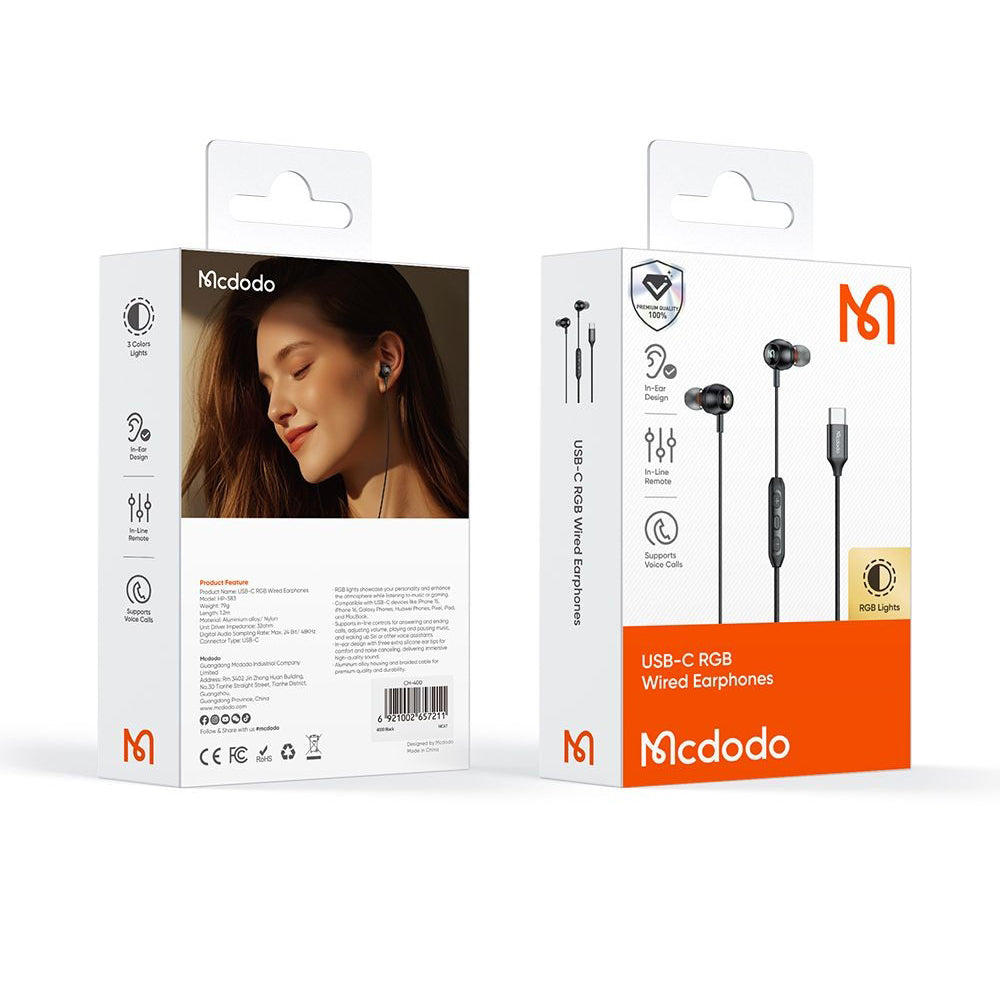 Handsfree USB-C McDodo HP-5830, Preto