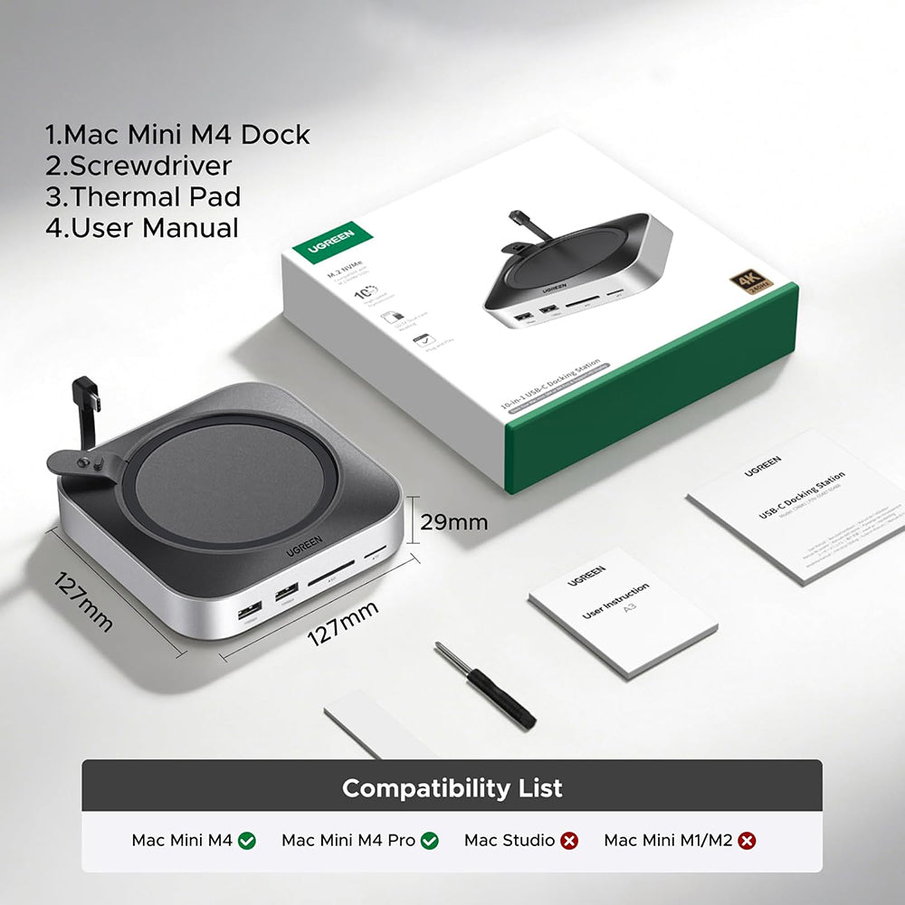 Hub Multifuncional UGREEN CM841A (95094) para Apple Mac Mini M4 / Mini M4 Pro, 10em1, Cinzento