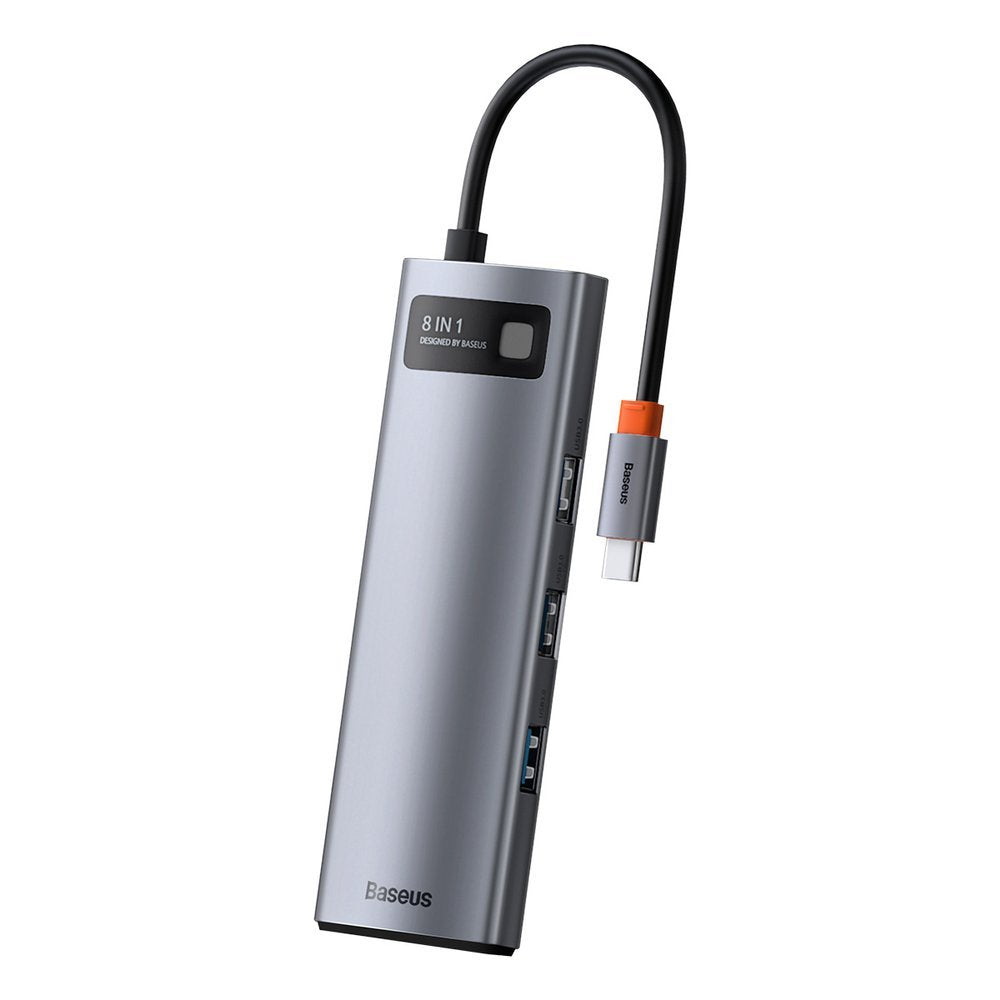 Hub USB-C Baseus, 3 x USB-A 3.0 - 1 x USB-C - 1 x HDMI - 1 x RJ45 - 1 x SD - 1 x microSD, Cinzento CAHUB-CV0G