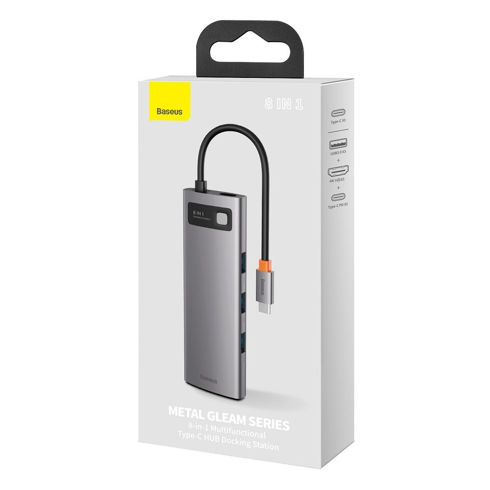 Hub USB-C Baseus, 3 x USB-A 3.0 - 1 x USB-C - 1 x HDMI - 1 x RJ45 - 1 x SD - 1 x microSD, Cinzento CAHUB-CV0G