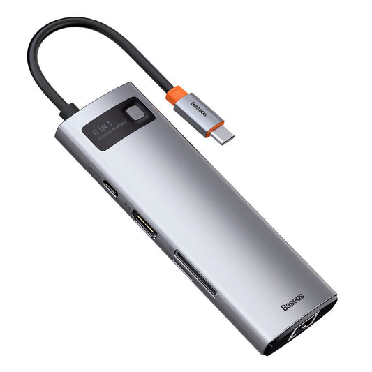 Hub USB-C Baseus, 3 x USB-A 3.0 - 1 x USB-C - 1 x HDMI - 1 x RJ45 - 1 x SD - 1 x microSD, Cinzento CAHUB-CV0G