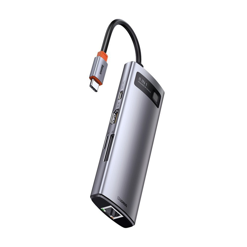Hub USB-C Baseus, 3 x USB-A 3.0 - 1 x USB-C - 1 x HDMI - 1 x RJ45 - 1 x SD - 1 x microSD, Cinzento CAHUB-CV0G