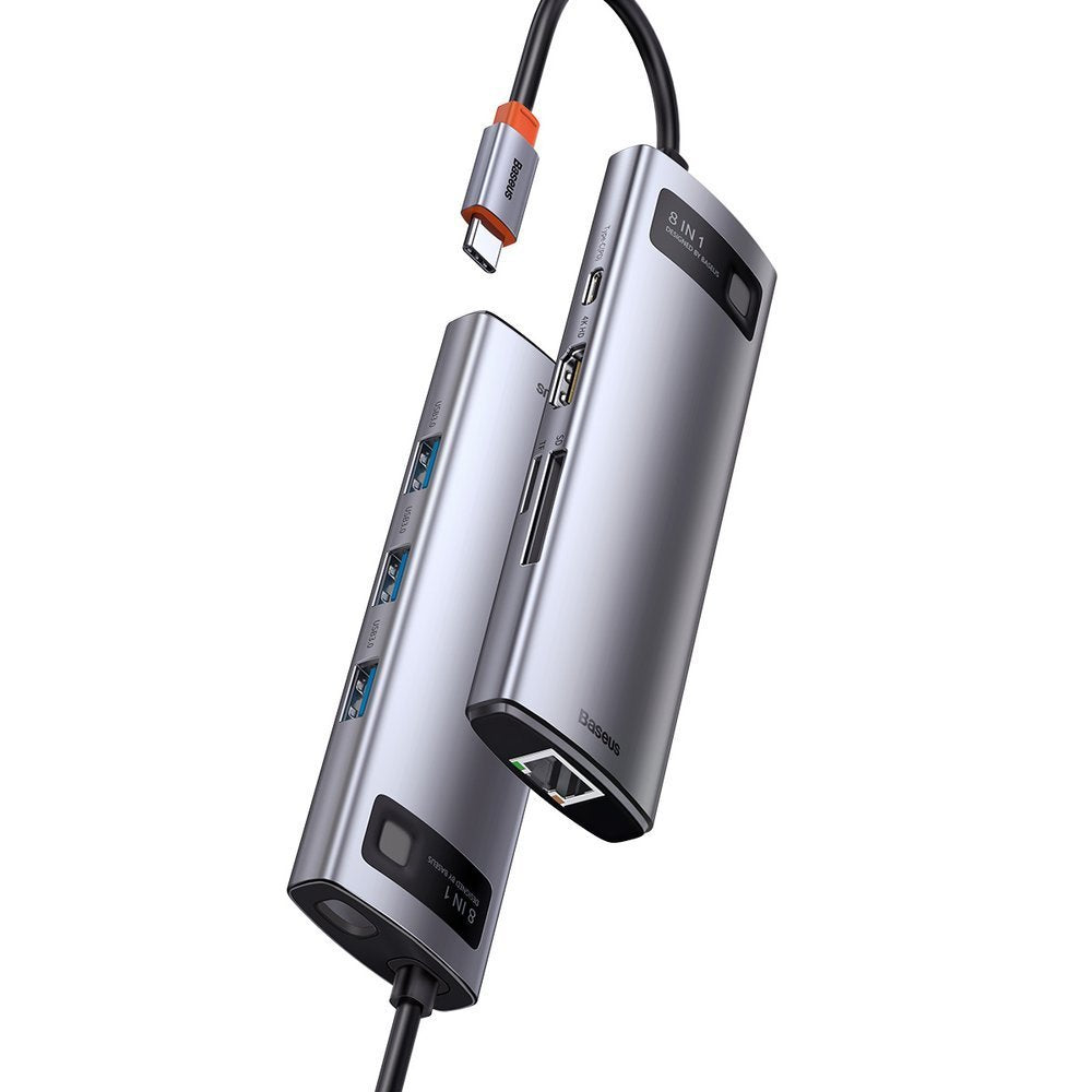 Hub USB-C Baseus, 3 x USB-A 3.0 - 1 x USB-C - 1 x HDMI - 1 x RJ45 - 1 x SD - 1 x microSD, Cinzento CAHUB-CV0G