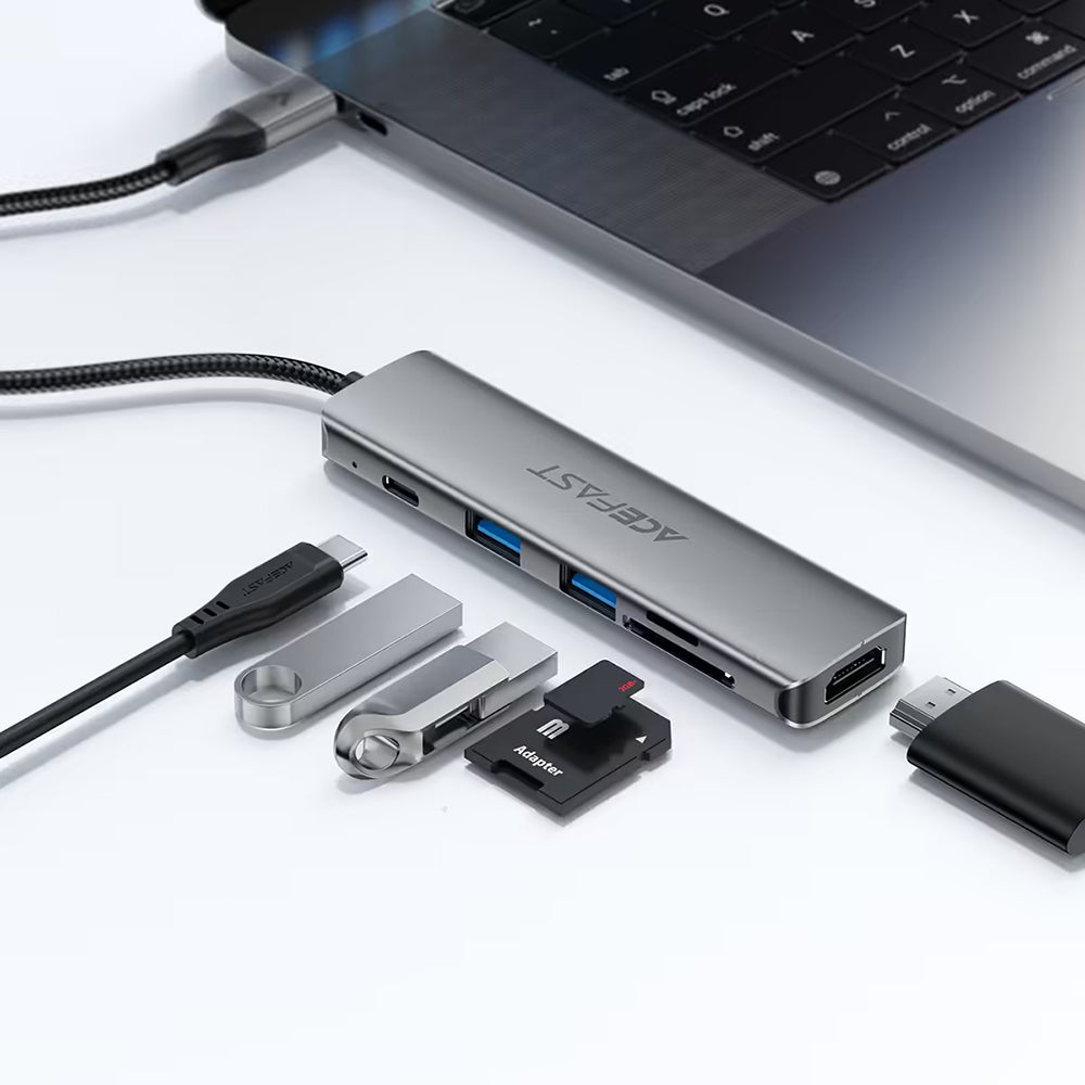 Hub USB-C Acefast J18, 6 em 1, Cinzento