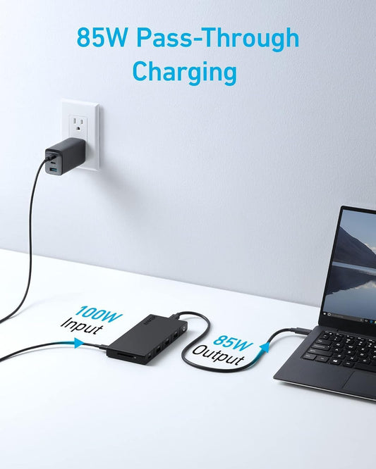 Hub USB-C Anker, 1 x USB-A 3.0 - 2 x USB-A - 3 x USB-C - 2 x HDMI - 1 x RJ45 - 1 x SD, Preto A83A2G11