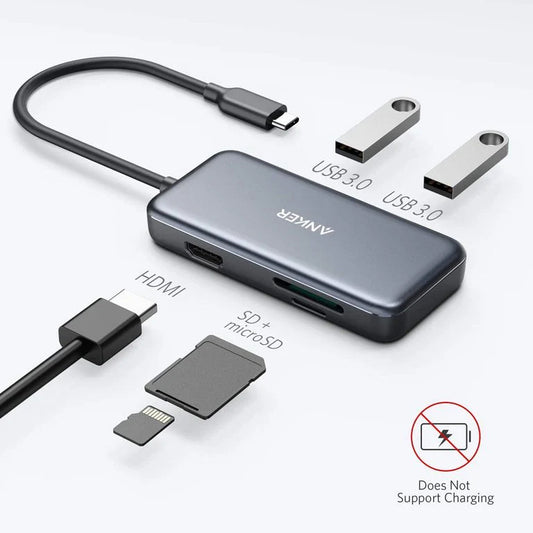 Hub USB-C Anker, 2 x USB-A 3.0 - 1 x HDMI - 1 x SD - 1 x microSD, Preto A8334HA1
