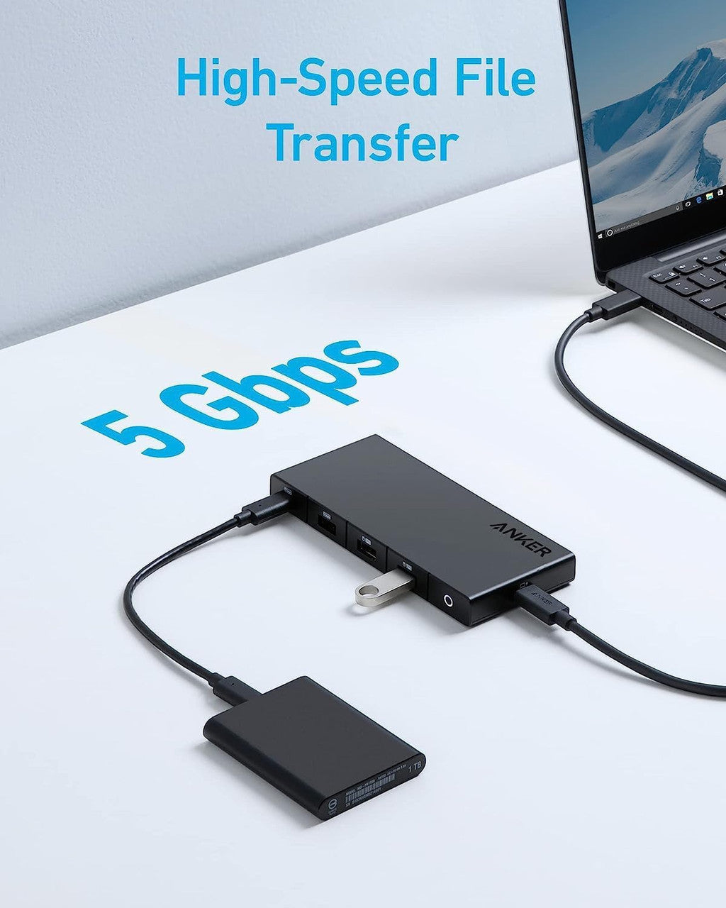 Hub USB-C Anker, 1 x USB-A 3.0 - 2 x USB-A - 3 x USB-C - 2 x HDMI - 1 x RJ45 - 1 x SD, Preto A83A2G11