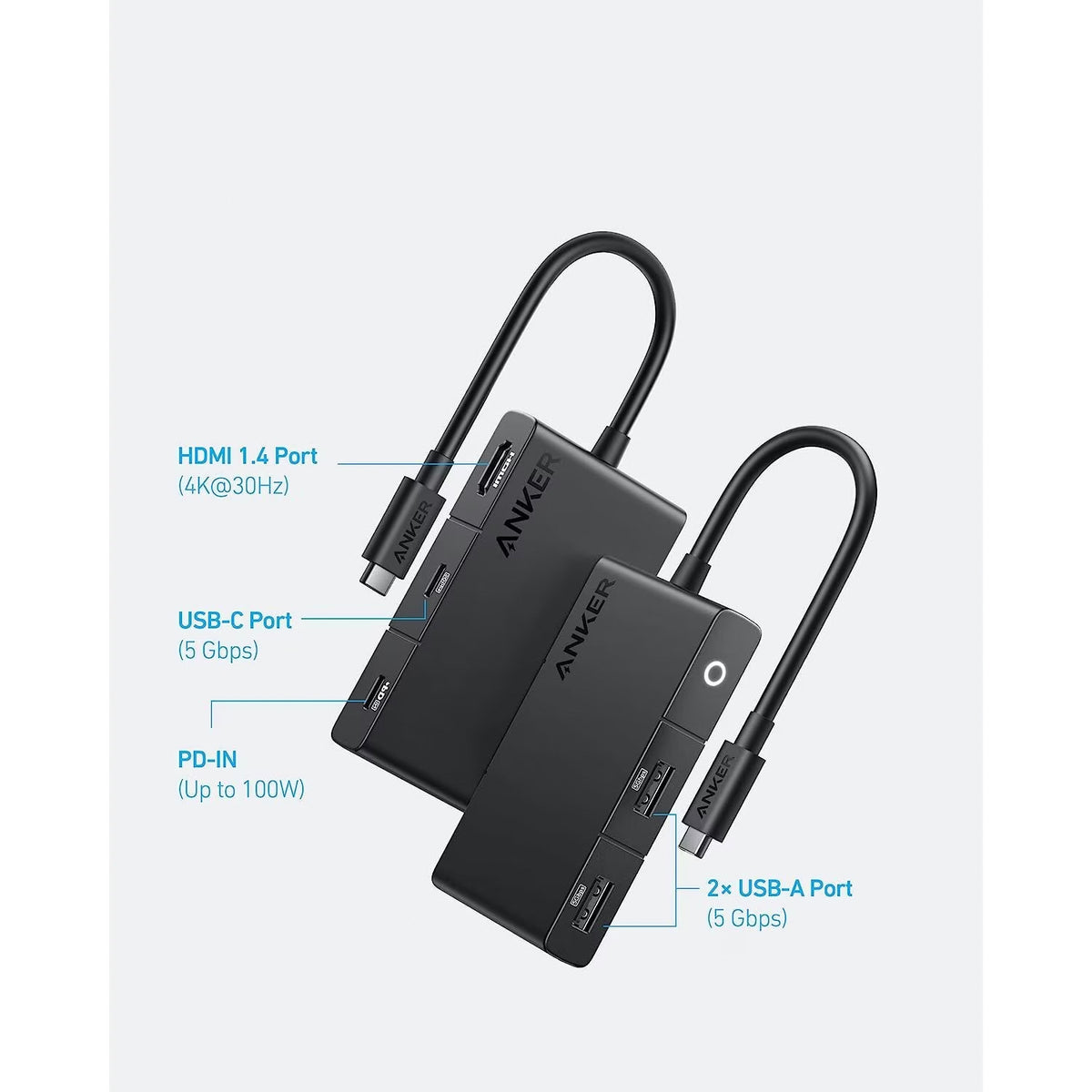 Hub USB-C Anker 332, 2 x USB-A - 2 x USB-C - 1 x HDMI, Preto A8356G11