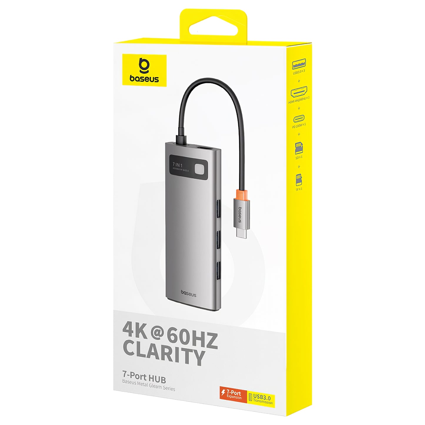 Baseus Joystar USB-C Hub, 3 x USB-A 3.0 - 1 x USB-C - 1 x HDMI - 1 x SD - 1 x microSD, Prata B0003070881111-00