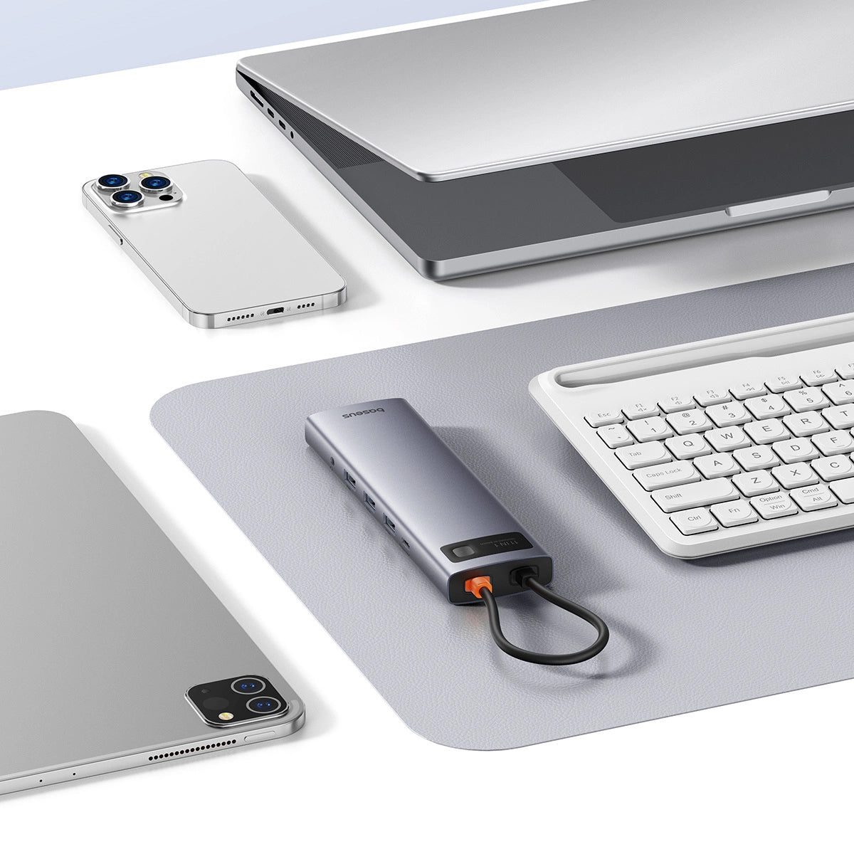 Hub USB-C Baseus Metal Gleam, 3 x USB-A 3.0 - 1 x USB-A - 1 x USB-C - 1 x HDMI - 1 x VGA - 1 x Jack 3.5mm - 1 x RJ45 - 1 x SD - 1 x microSD, Cinzento