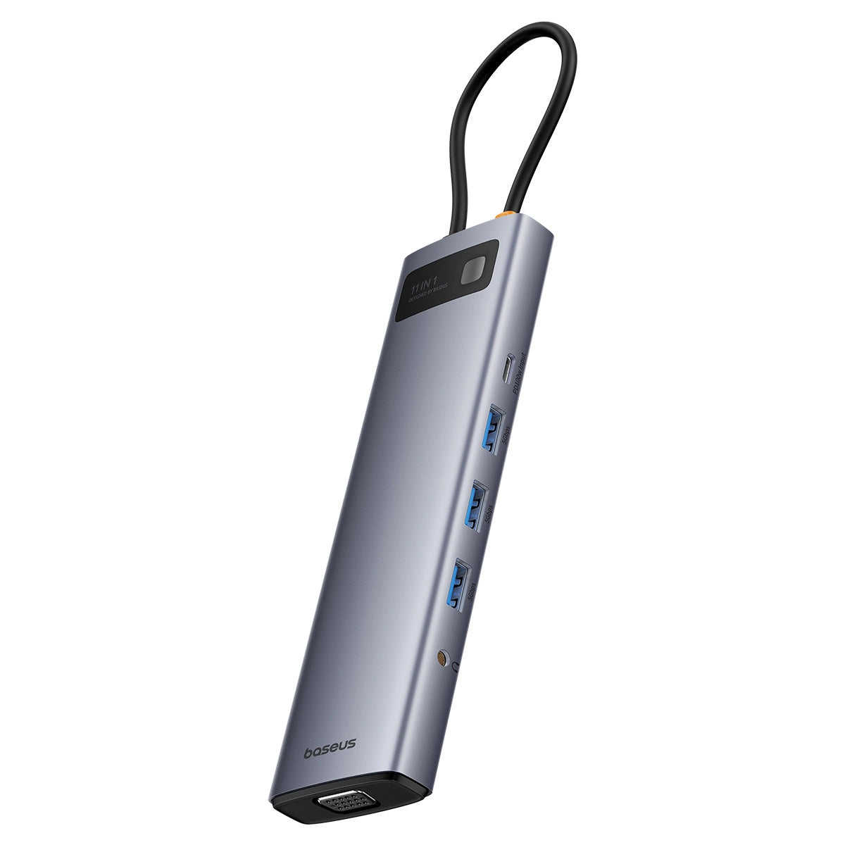 Hub USB-C Baseus Metal Gleam, 3 x USB-A 3.0 - 1 x USB-A - 1 x USB-C - 1 x HDMI - 1 x VGA - 1 x Jack 3.5mm - 1 x RJ45 - 1 x SD - 1 x microSD, Cinzento