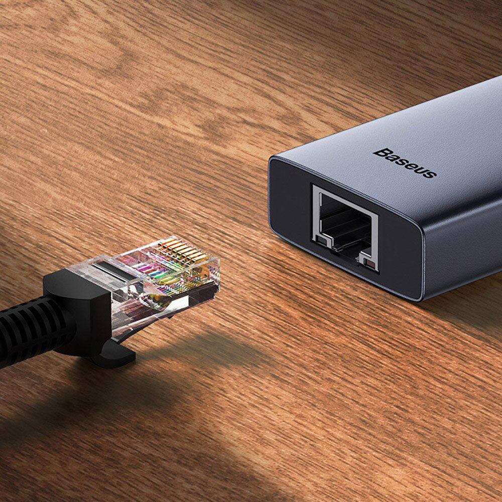 Hub USB-C Baseus UltraJoy, 3 x USB-A 3.0 - 1 x USB-C - 1 x HDMI - 1 x RJ45, Cinzento B00052807813-00