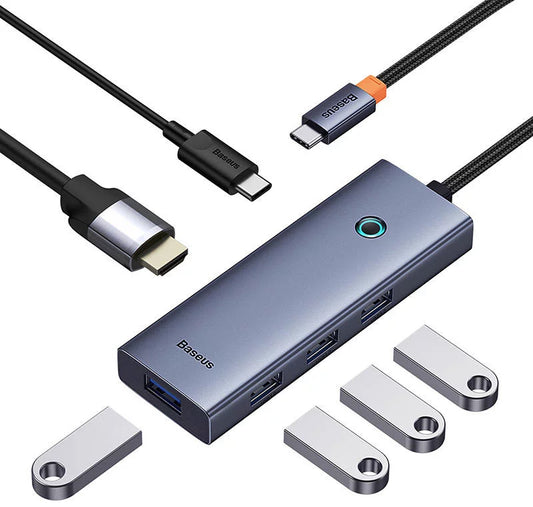 Hub USB-C Baseus UltraJoy, 4 x USB-A 3.0 - 1 x USB-C - 1 x HDMI, Cinzento B00052807813-01