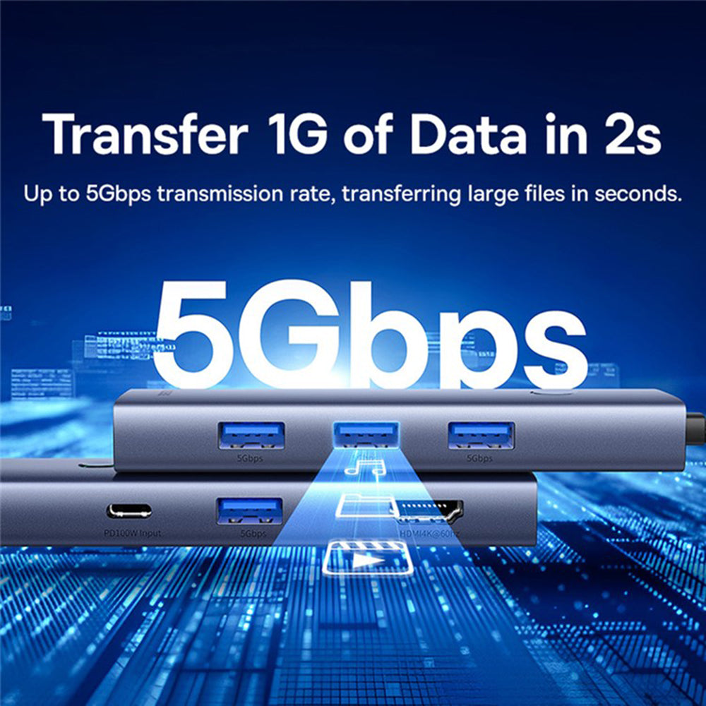 Hub USB-C Baseus UltraJoy, 4 x USB-A 3.0 - 1 x USB-C - 1 x HDMI - 1 x VGA, Cinzento B00052803811-01