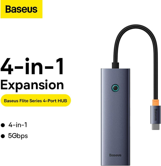 Baseus UltraJoy USB-C Hub, 3 x USB-A 3.0 - 1 x RJ45, Cinzento B0005280A813-00