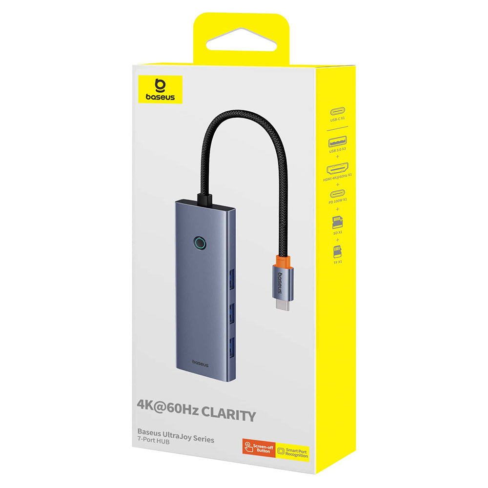 Hub USB-C Baseus UltraJoy, 3 x USB-A 3.0 - 1 x USB-C - 1 x HDMI - 1 x SD - 1 x microSD, Cinzento B00052803811-00