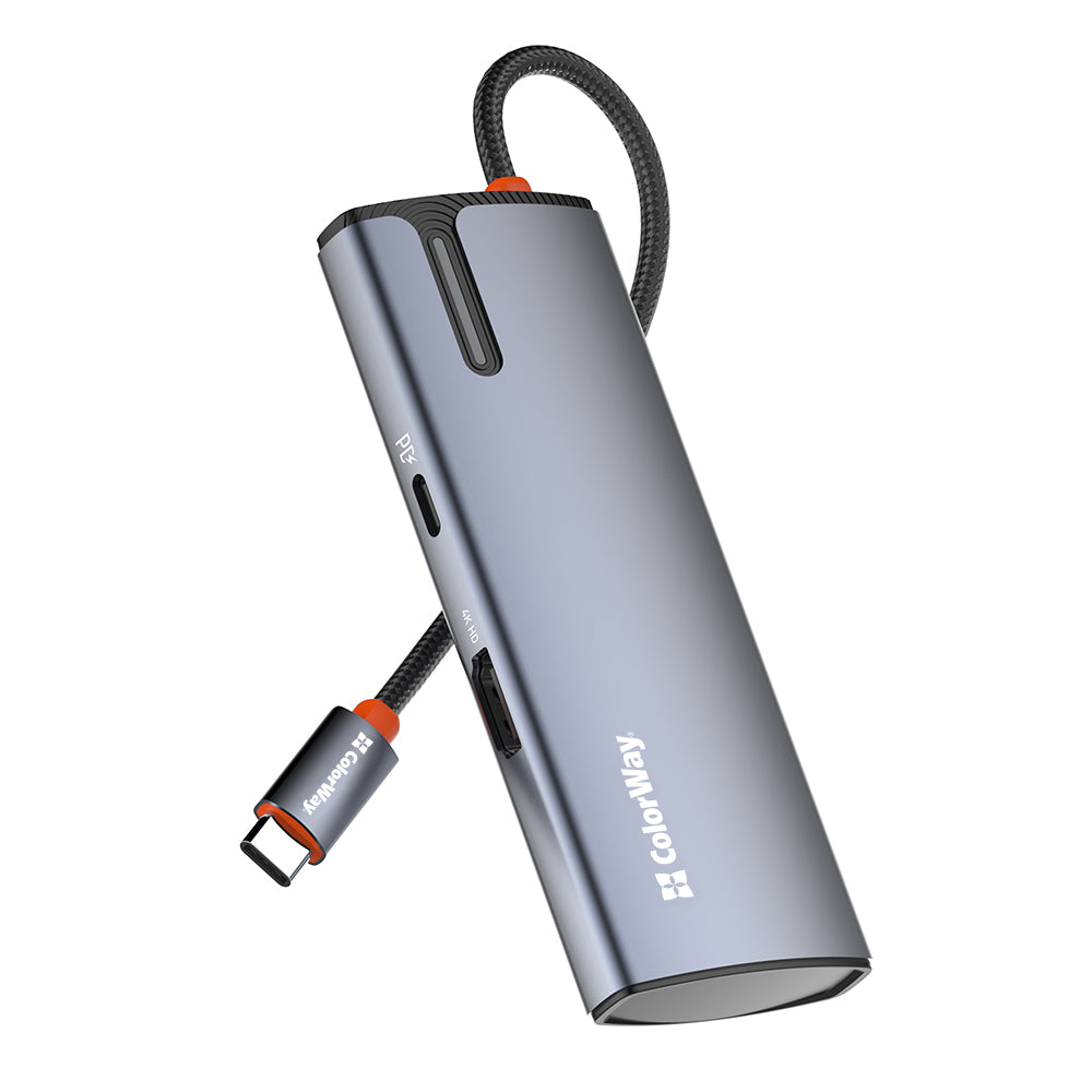 Hub USB-C ColorWay CW-HUB01, 5 em 1, Prateado