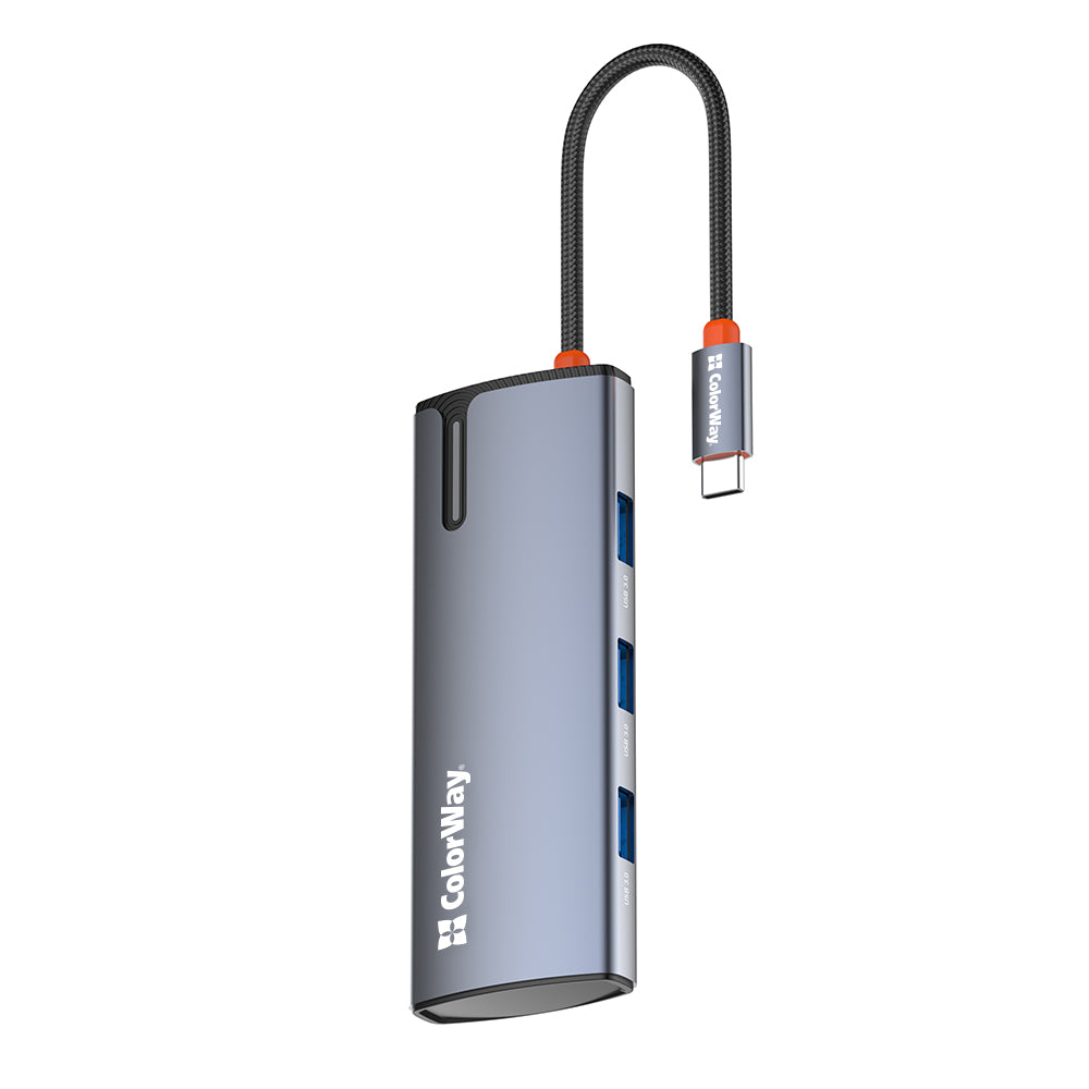 Hub USB-C ColorWay CW-HUB01, 5 em 1, Prateado