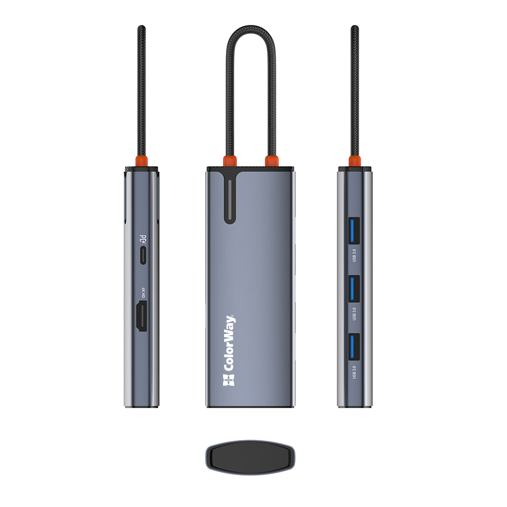 Hub USB-C ColorWay CW-HUB01, 5 em 1, Prateado