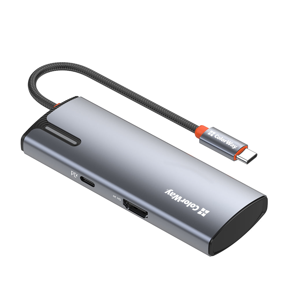 Hub USB-C ColorWay CW-HUB01, 5 em 1, Prateado