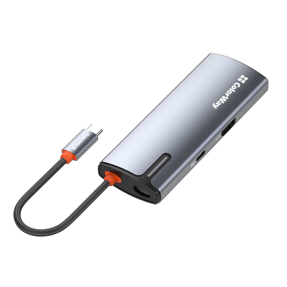 Hub USB-C ColorWay CW-HUB01, 5 em 1, Prateado