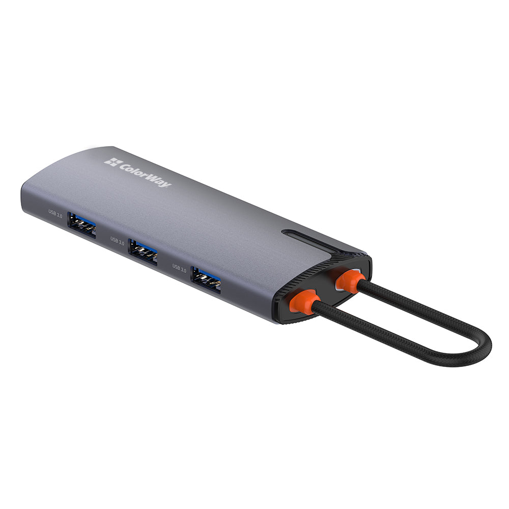 Hub USB-C ColorWay CW-HUB03, 6em1, Prateado