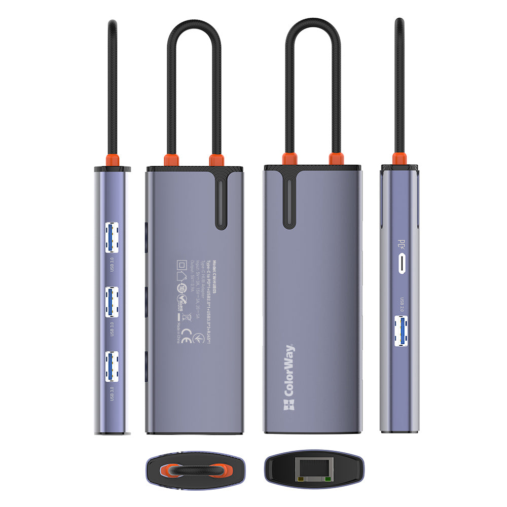 Hub USB-C ColorWay CW-HUB03, 6em1, Prateado