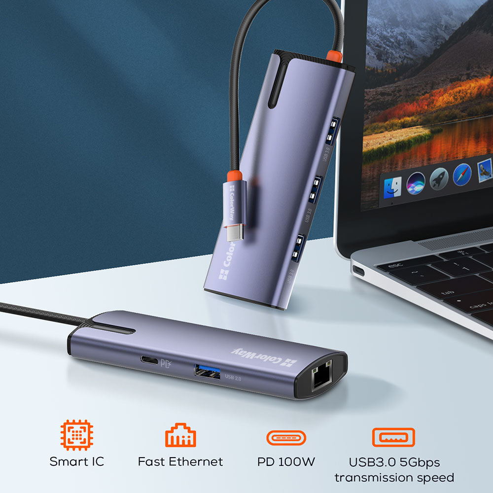 Hub USB-C ColorWay CW-HUB03, 6em1, Prateado