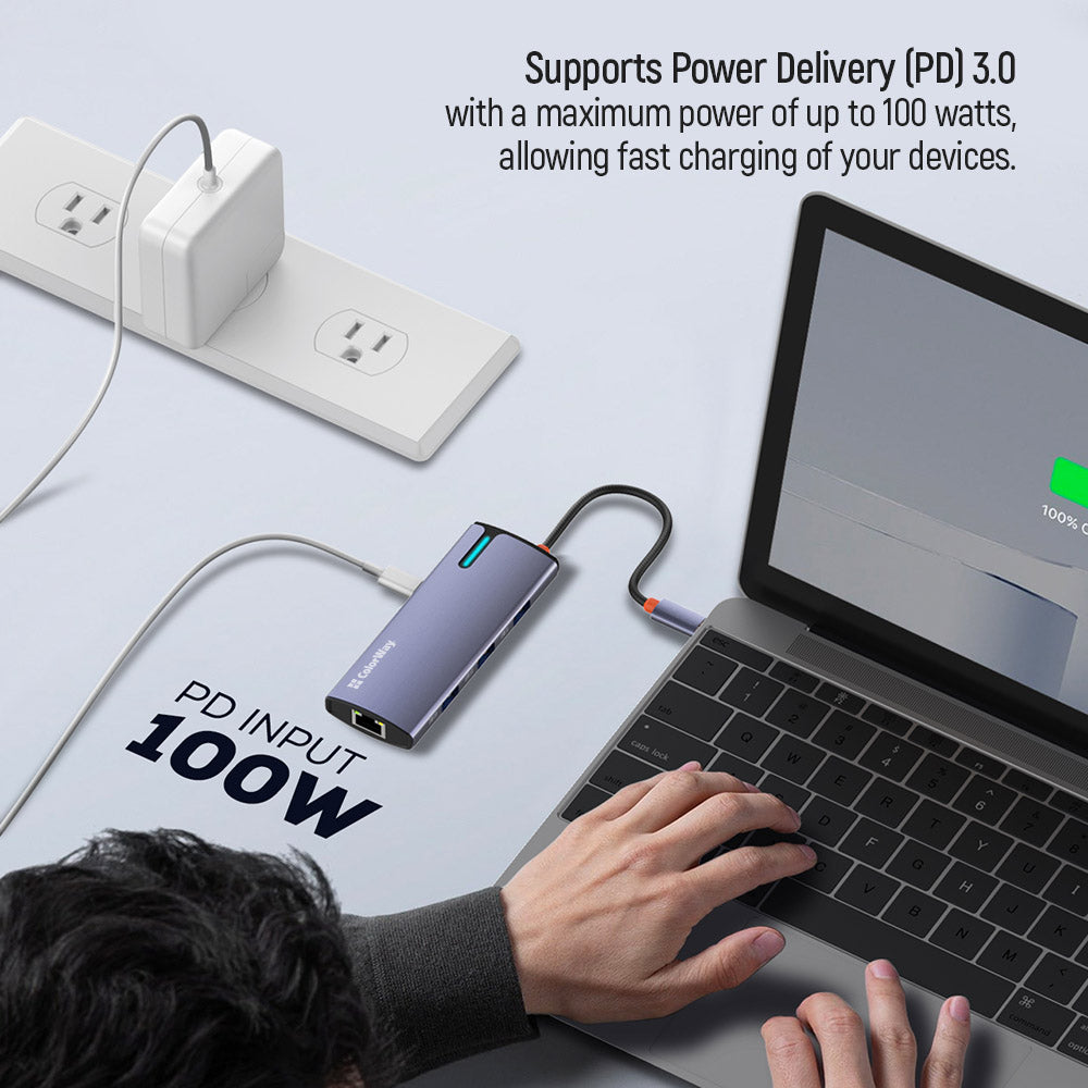Hub USB-C ColorWay CW-HUB03, 6em1, Prateado