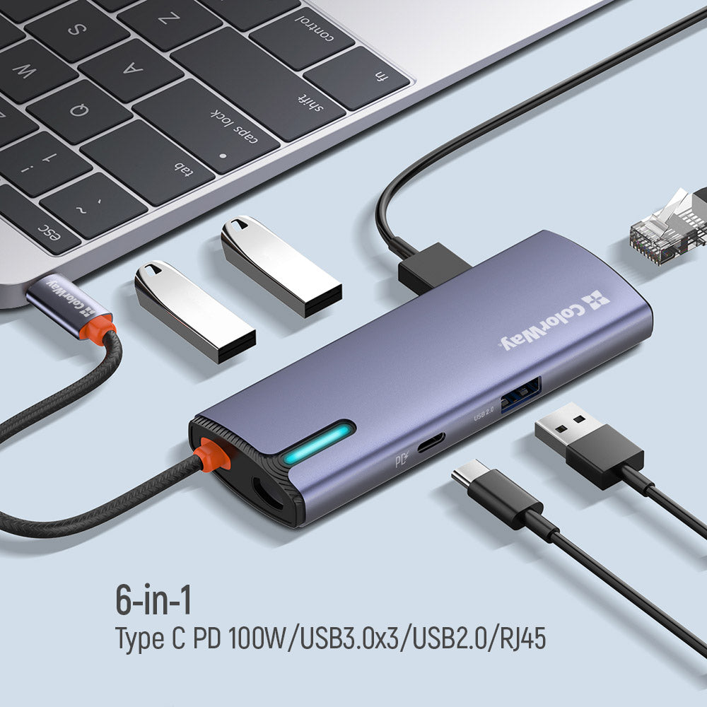 Hub USB-C ColorWay CW-HUB03, 6em1, Prateado