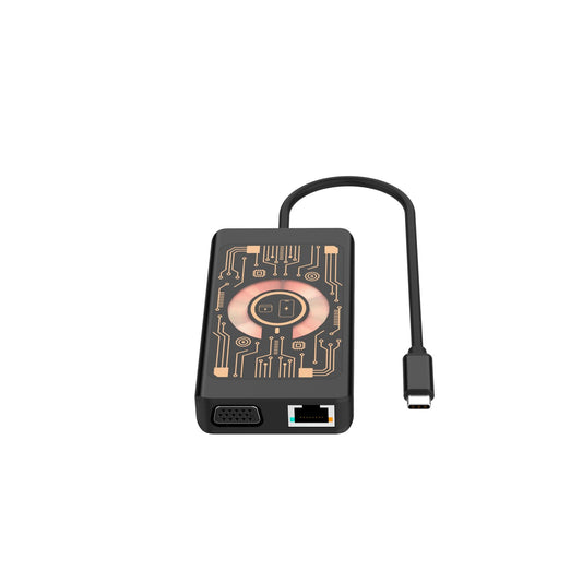 Hub USB-C com Carregamento Wireless QI Qualo QTPB5-HUB-18, 9 em 1, Cinzento