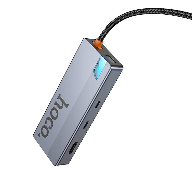 Hub USB-C HOCO HB52, 2 x USB-A 3.0 - 2 x USB-C - 1 x HDMI - 1 x RJ45 - 1 x SD - 1 x microSD, Cinzento