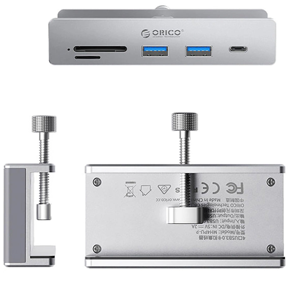 Hub USB-C Orico MH5PC Clamp, 2 x USB-A 3.2 - 1 x USB-C - 1 x SD - 1 x microSD, Prateado