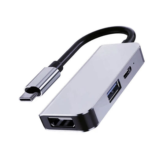 Hub USB-C Techsuit H4 TurboChargeX, 3 em 1, Cinzento