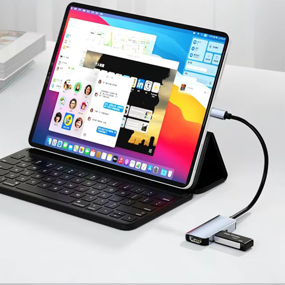 Hub USB-C Techsuit H4 TurboChargeX, 3 em 1, Cinzento